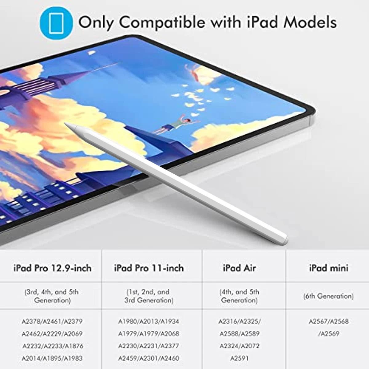 قلم لمس مناسب لجهاز iPad (2018 - 2023)، قلم مغناطيسي سريع الشحن، يتميز بحساسية الميل ووظيفة استبدال اليد