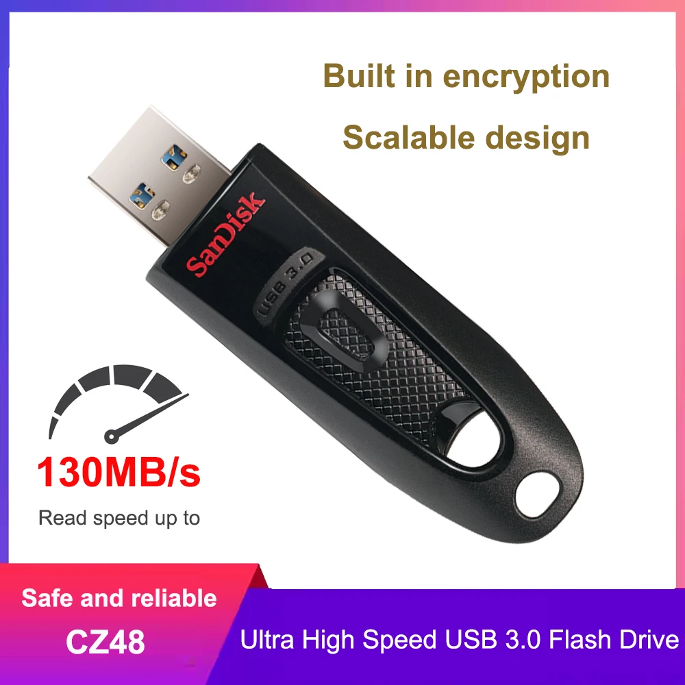 

Флэш-накопитель SanDisk Ultra USB 3.0, 16 ГБ, 32 ГБ, 64 ГБ, 128 ГБ, U-диск, 256 ГБ, 512 ГБ, USB-накопитель, 130 МБ/с для компьютера
