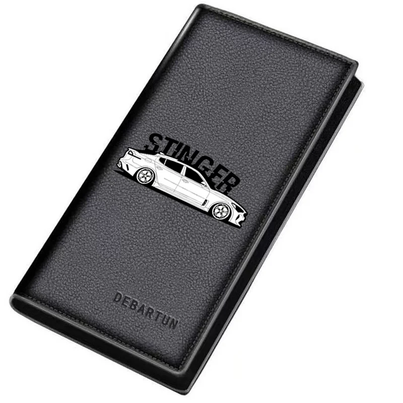 White car outline black background custom wheels Men's Long Wallets Business Stylish Printing Design Casual Use Christmas Valent