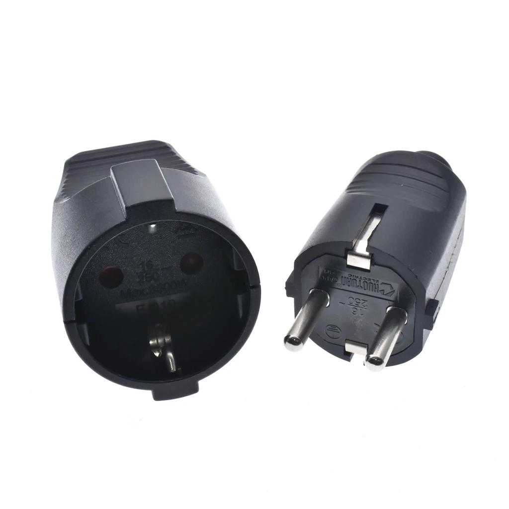 Black PVC 16A 250V EU power cord male female wiring plug detachable assembly electric plug socket for German France Korea Russia