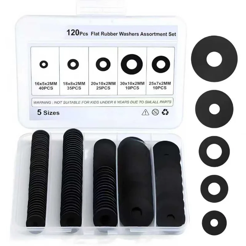 120Pcs Black Nylon Flat Washer Set Insulating Plastic Gasket Wear Resistant Spacer Washer Kit for Hardware Fastening