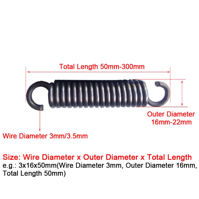 Wire Dia 3mm/3.5mm Open Tension Spring Expansion Springs Extension Tension Spring OD 16mm/20mm/25mm/30mm/22mm Length 50mm-300mm