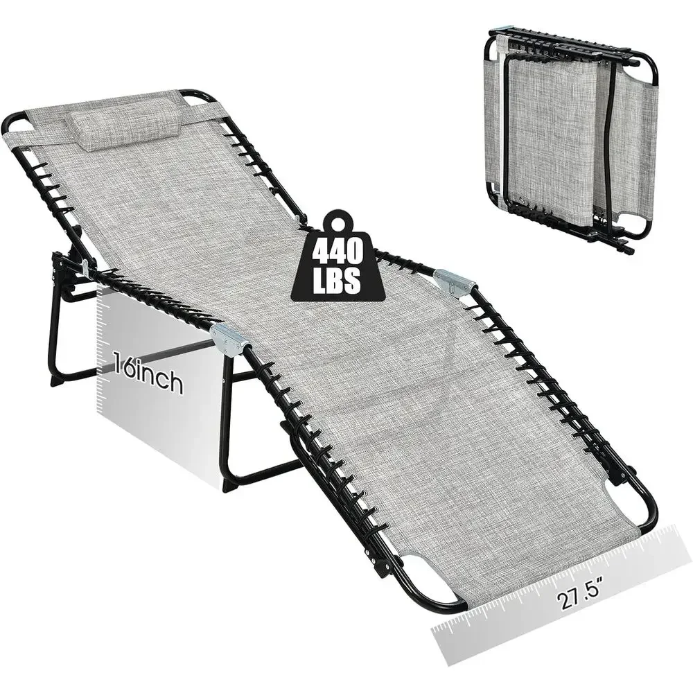 Oversized 27 Beach Tanning Chair with Adjustable Backrest and Removable Pillow, Lightweight Portable for Patio, Lawn, or Poolsid