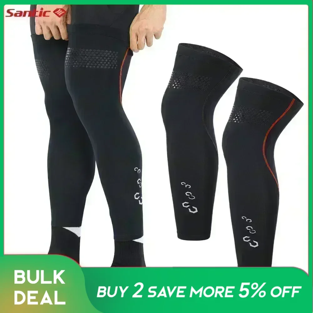 Santic Men's Bicycle Leggings Winter Windproof Mountain Road Bike Cycling Sport Knee Pad Warmer High Elastic Reflective Leggings