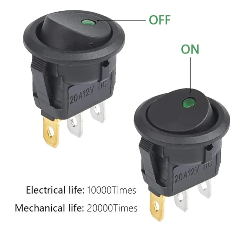 12Pcs Rocker Switch Toggle 12v SPST 3 Pins 2 Position ON/Off Blue LED Light Illuminated Boat Switch