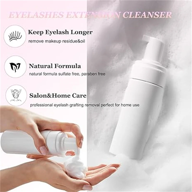 Eyelash Extension Cleanser, Lash Shampoo Brush, Removedor de Maquiagem, Salon Facial Nose Pore, Escovas de Limpeza Cosmética, 50ml, 3 em 1