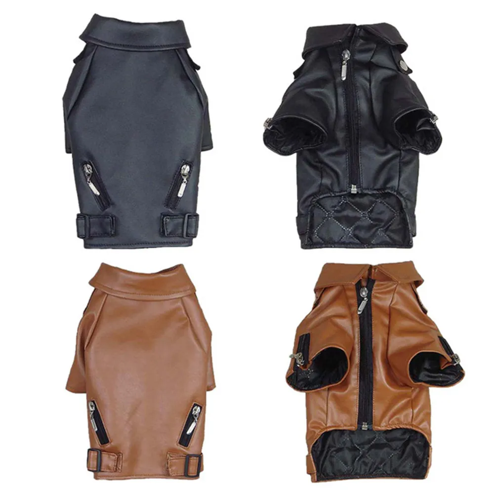 Dog PU Winter Coat Size L Black Zip Up Windproof Warm Dog Vest Cold Weather Clothes Pet Apparel D-Ring