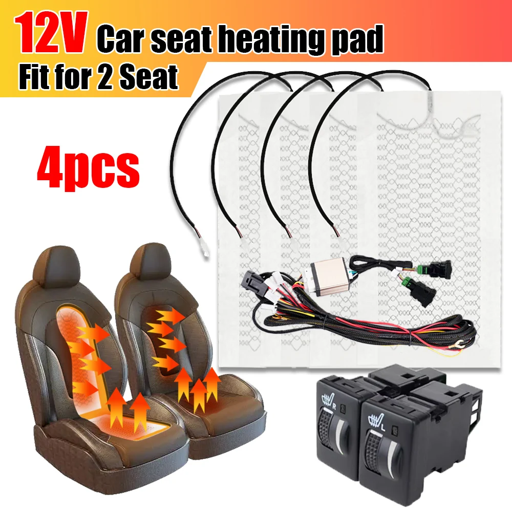 

Universal Car Seat Heater Kit Carbon Fiber 2 Seats 12V Heating Pads 3 Levels Dual Control Heated Switch System