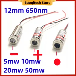 12mm 50mw 20mw 10mw 5mw czerwony moduł laserowy 650nm czerwony głowica laserowa regulowany ogniskowy 3V-4.5V laser w kształcie kropki krzyż