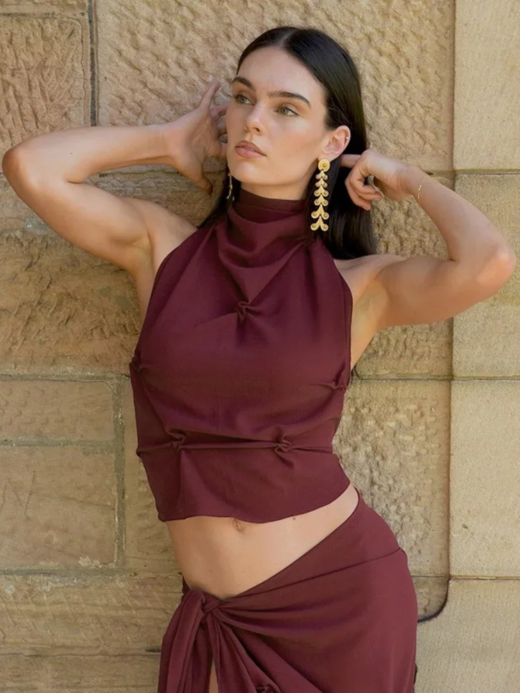 Neck-mounted Halter Top Women Aesthetic Clothes Bandage Backless Crop Top Sleeveless Y2k Accessories Knot Corset Ropa De Mujer