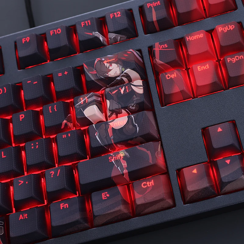 Imagem -03 - Chaves Conjunto Cinza Corvo Punindo Lucia Keycap Pbt Tintura Subbed Backlit Keycaps Anime Gaming Key Caps para Ansi 61 87 104 108 108