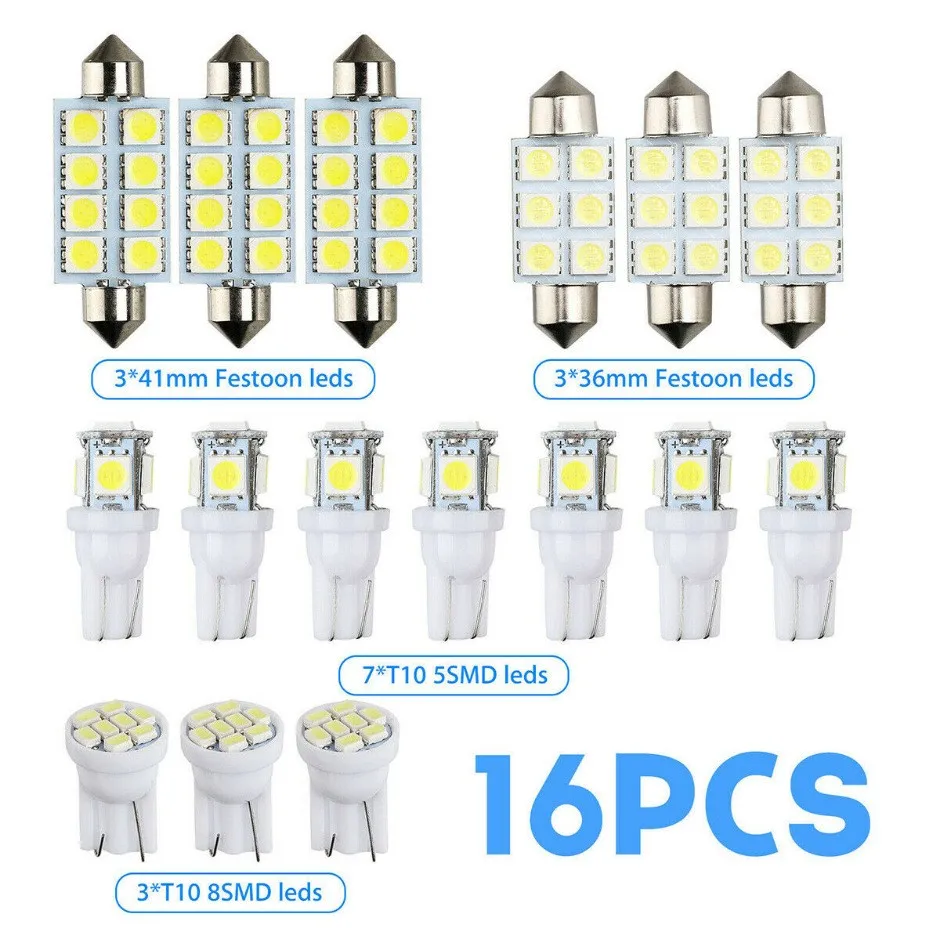 42Pcs LED Car Interior Lights T10 6000K SMD LED Replacement License Plate/Reading Light Bulbs Xenon White Interior Light Bulbs