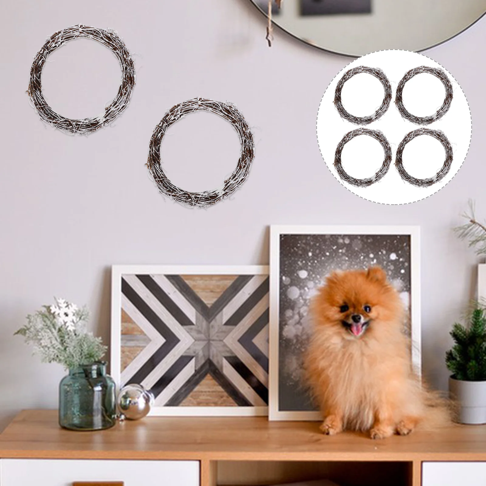 

4Pcs Round Rattan Wreath Frame Simple Design DIY Garland Circle Easy Maintenance Decor Round Rattan Wreath DIY Supplies