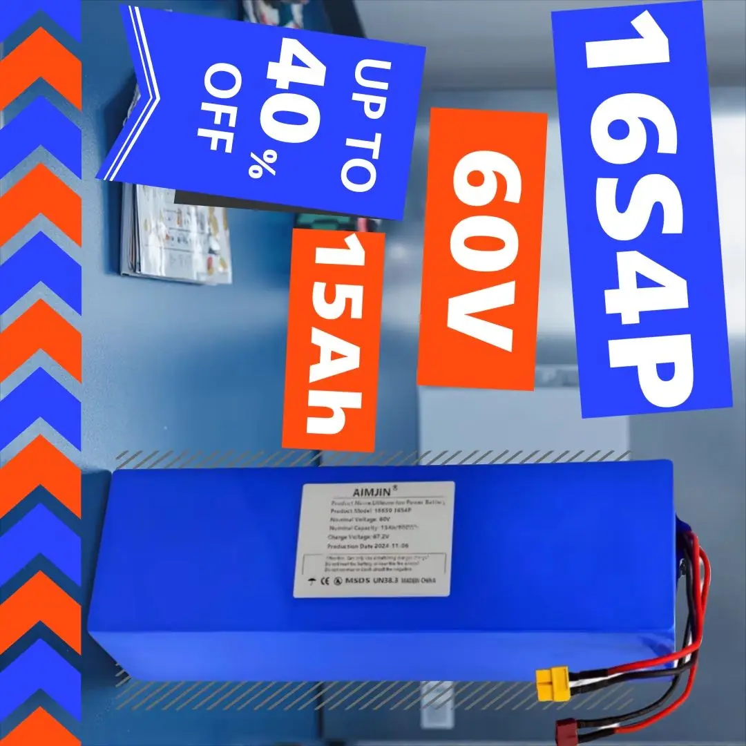 60V 15000mAh 18650 Lithium Battery with BMS for Electric Vehicles Motorcycle Scooter Bicycle 2000W Motor 16S4P Battery Pack