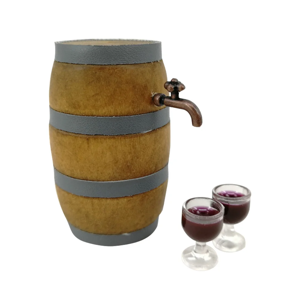 Set di botte di vino rosso in miniatura Realistico Pub Bar Decor Forniture per feste Rubinetto Bicchiere da vino Decorazione di scena Puntelli Casa da gioco