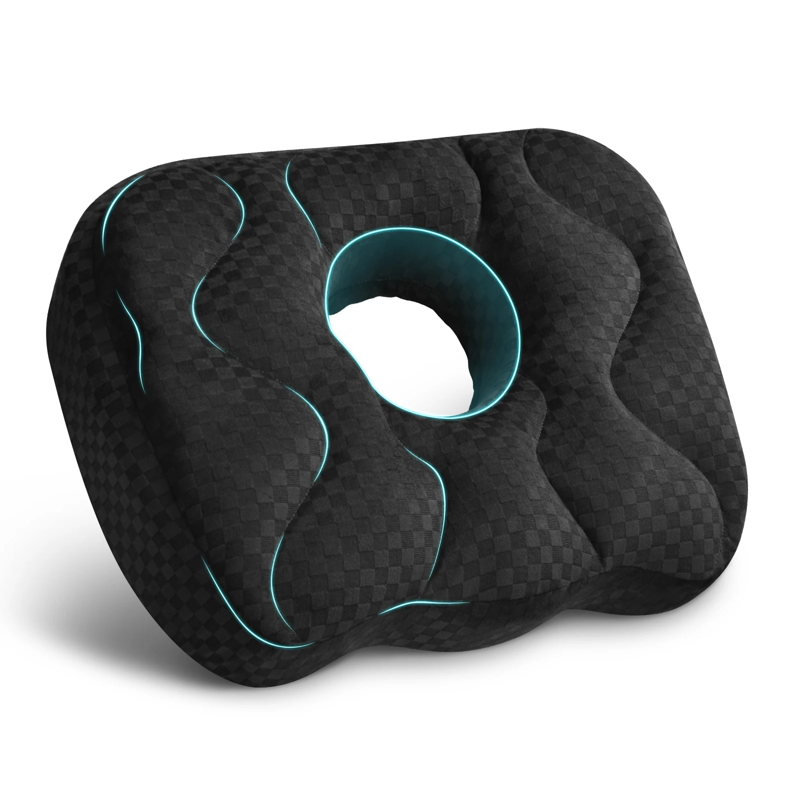 Wave Texture Memory Foam Donut Seat Cushion Ergonomic Coccyx Pillow for Office Car Tailbone Pain Relief