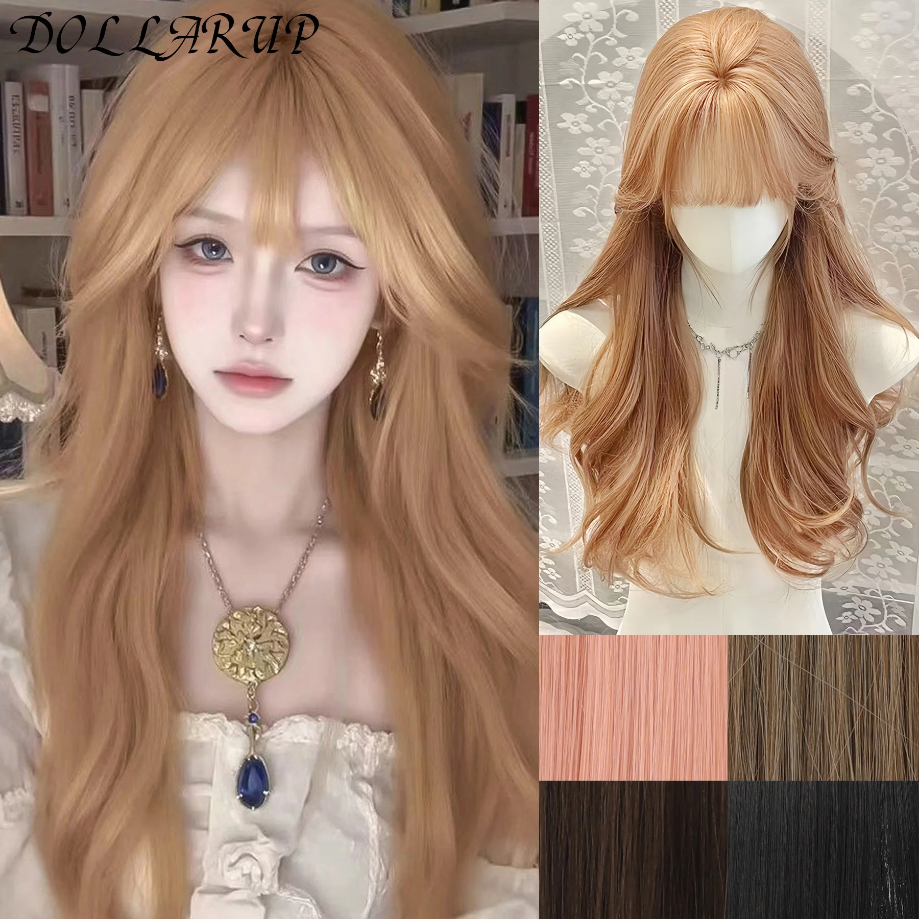 

DOLLARUP Synthetic Water Curly Wave Wigs Air Bangs Hair PLATINUM Heat-Resistant Natural And Smoot Daily Wear For Women