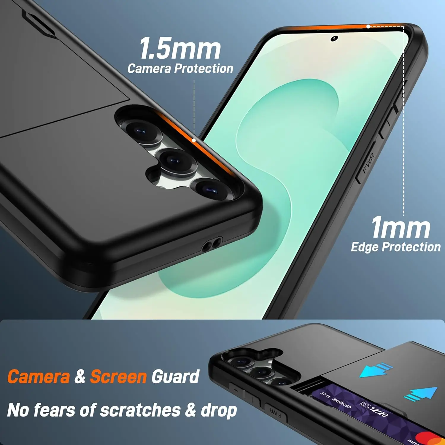 حافظة لهاتف سامسونج جالاكسي S25 FE S25 Edge S25 Ultra S24 A17 A56 A36 مقاومة للصدمات وحامل بطاقات مخفي صلب أغطية بطاقات الشريحة