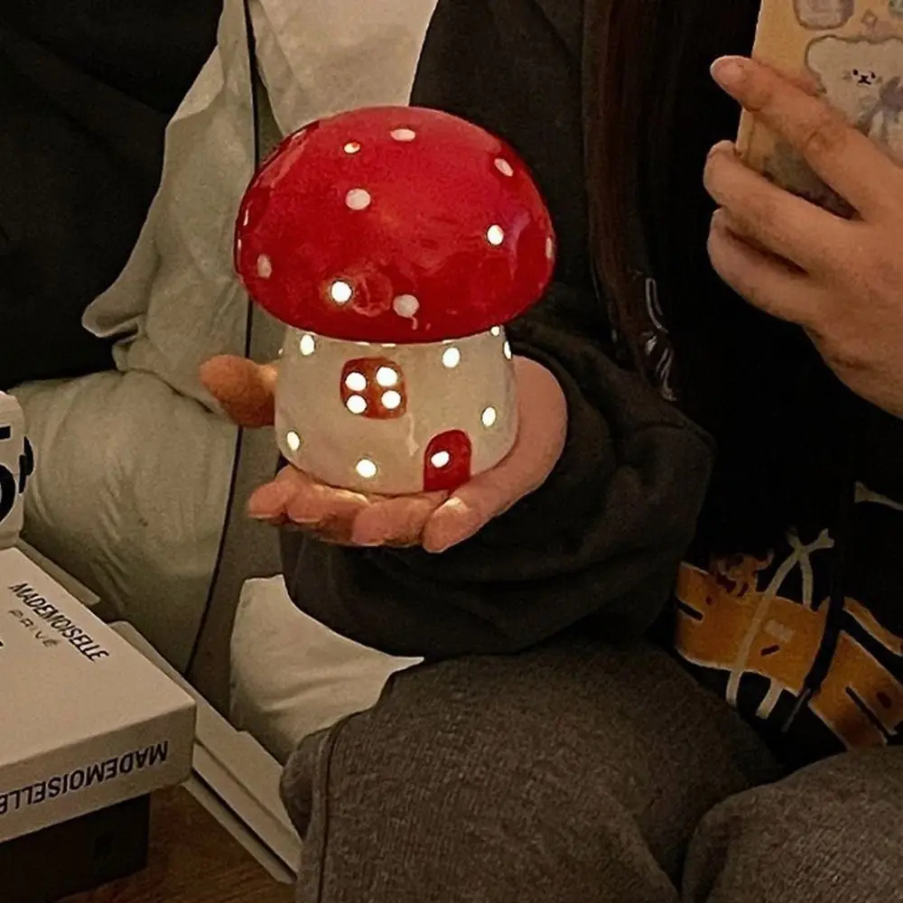 Table Decor Lamp Mushroom Night Light Sleeping Nordic Bedside Night Light LED Eye Protection Ceramic Night Light Birthday Gift