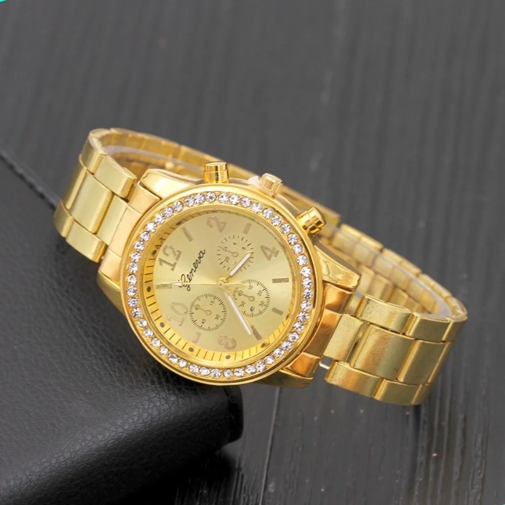 Stainless Steel Strap Women's Wristwatch Rhinestone Accent Simple Design Stainless Steel Watch Quartz Movement Box Not Included