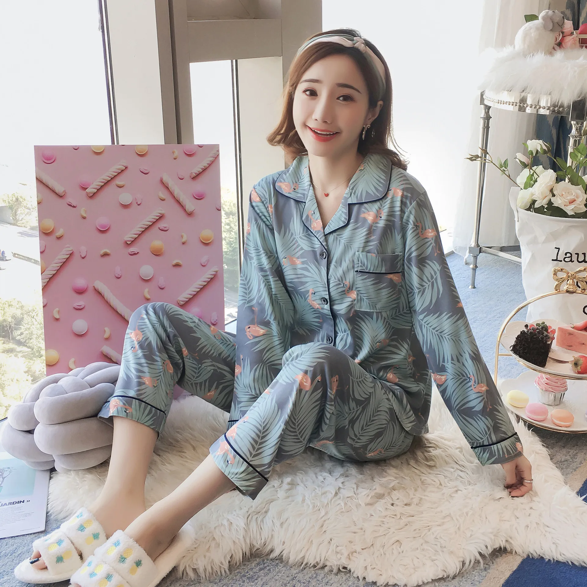 Women Pajamas Set Cotton Pyjama Cow Spot Pijama Female Homewear Soft Sleepwear Long Sleeve Lapel Shirt Pants Suit Nightwear