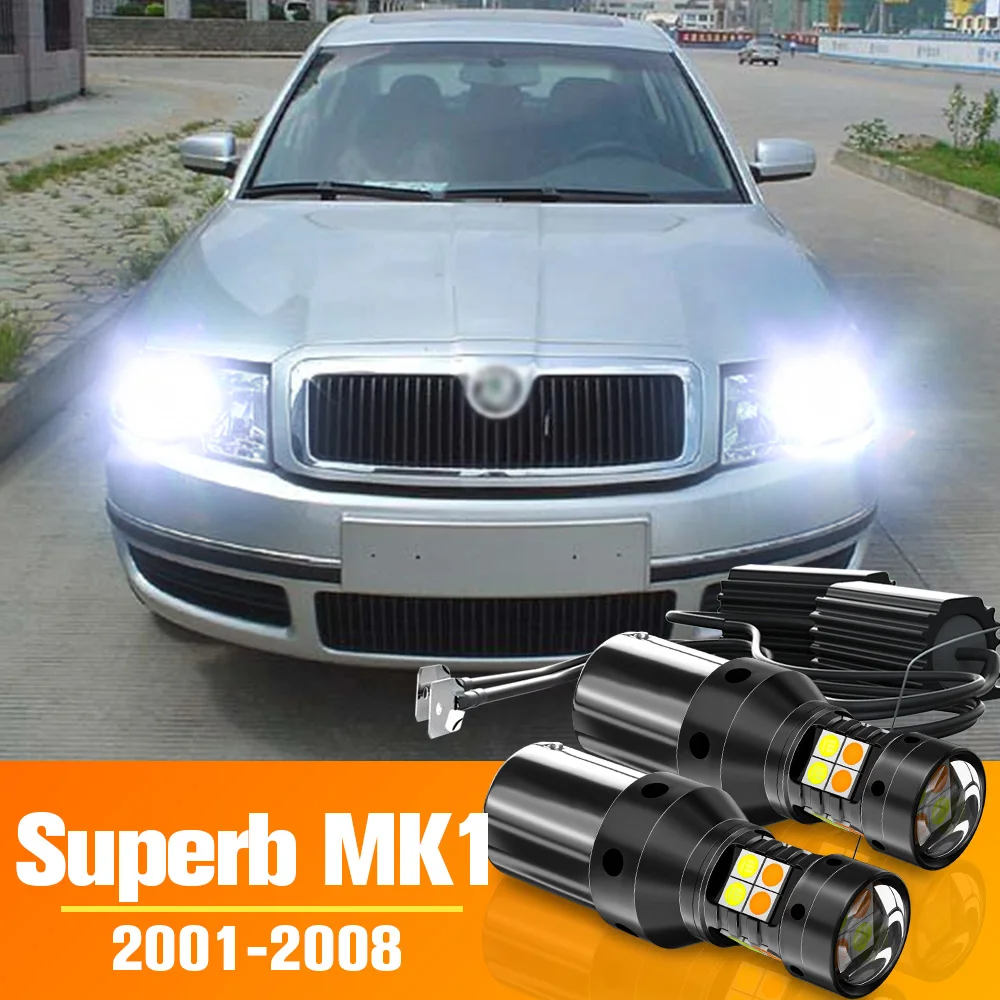 2 sztuki podwójnych trybów kierunkowskazów LED + światła do jazdy dziennej DRL Akcesoria do Skody Superb 1 MK1 2001-2008 2003 2004 2005 2006 2007