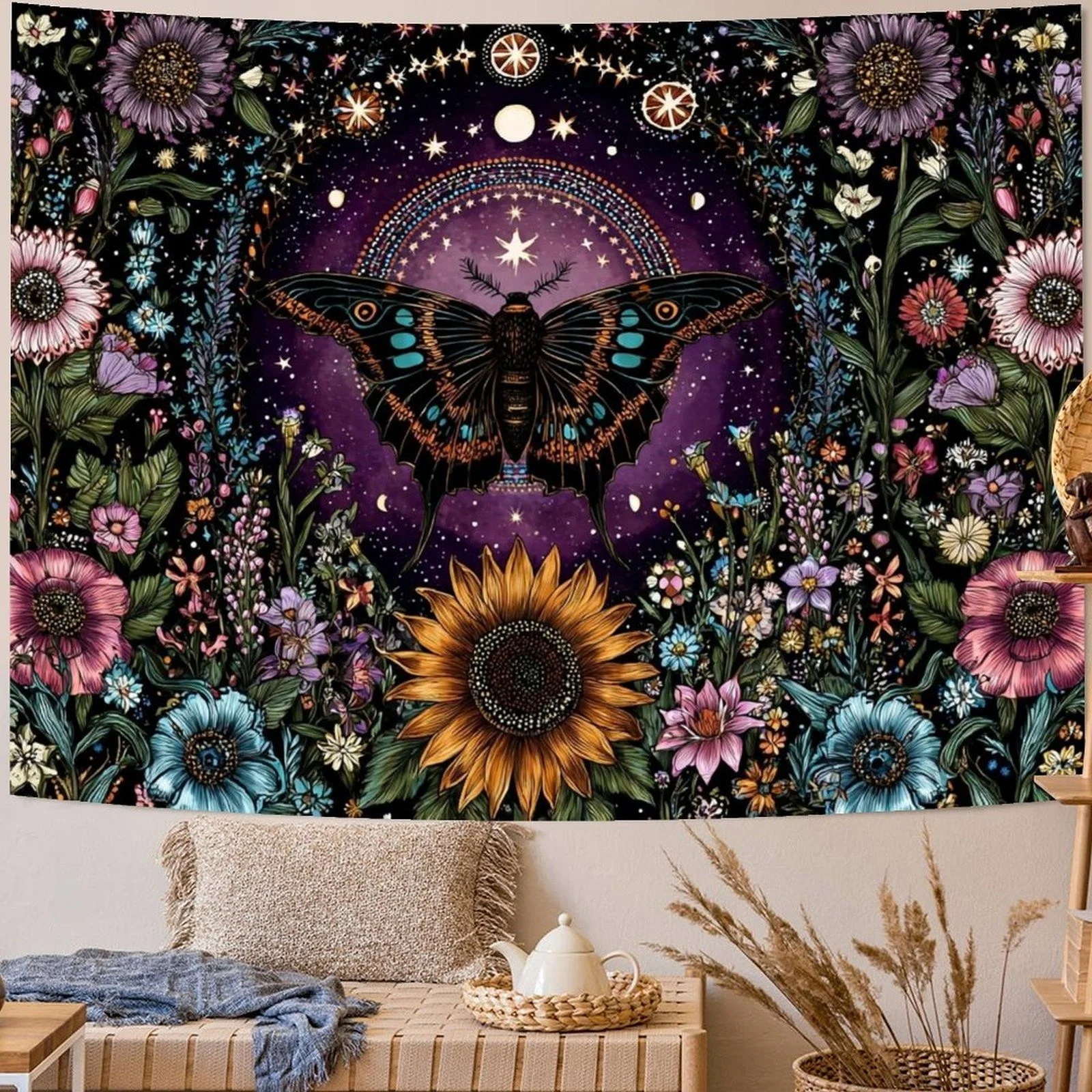 Boho Butterfly Tapestry Flower Wall Tapestry Phases Tapestries For Bedroom Cute Tapestries Wall Hanging For Bedroom Living Room