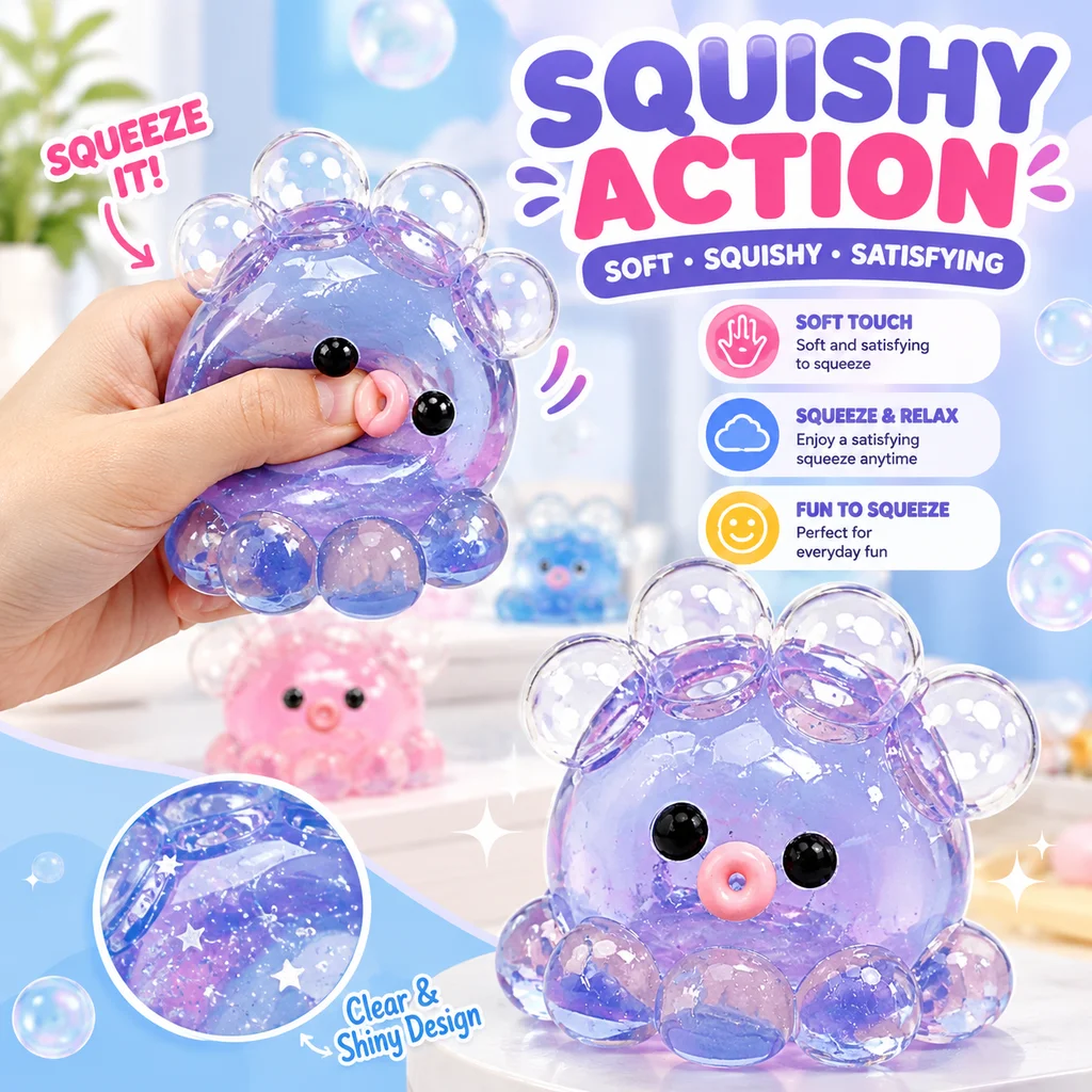 Squishy Octopus Popper Fidget Toy Bubble Pop Sensory Squeeze Ball Anti Anxiety Stress Relief for Adults Kids ASMR Fun Party