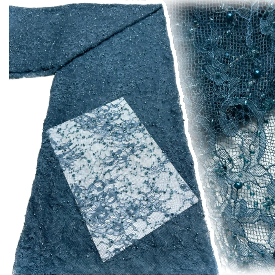 

Latest African French Sequins Net Lace High Quality Nigerian Embroidery Beaded Mesh Fabric 5 Yards for Wedding Party Dress 1650
