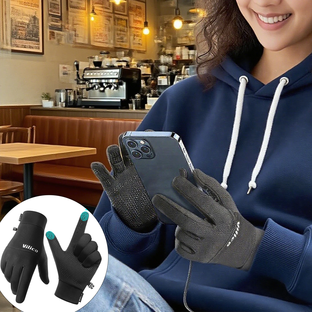 Outdoor-Sport, Laufen, Winterradfahren, Touchscreen-Handschuhe, Damen-Herbst- und Winterradfahren, warm und winddicht mit Fleece-Handschuh