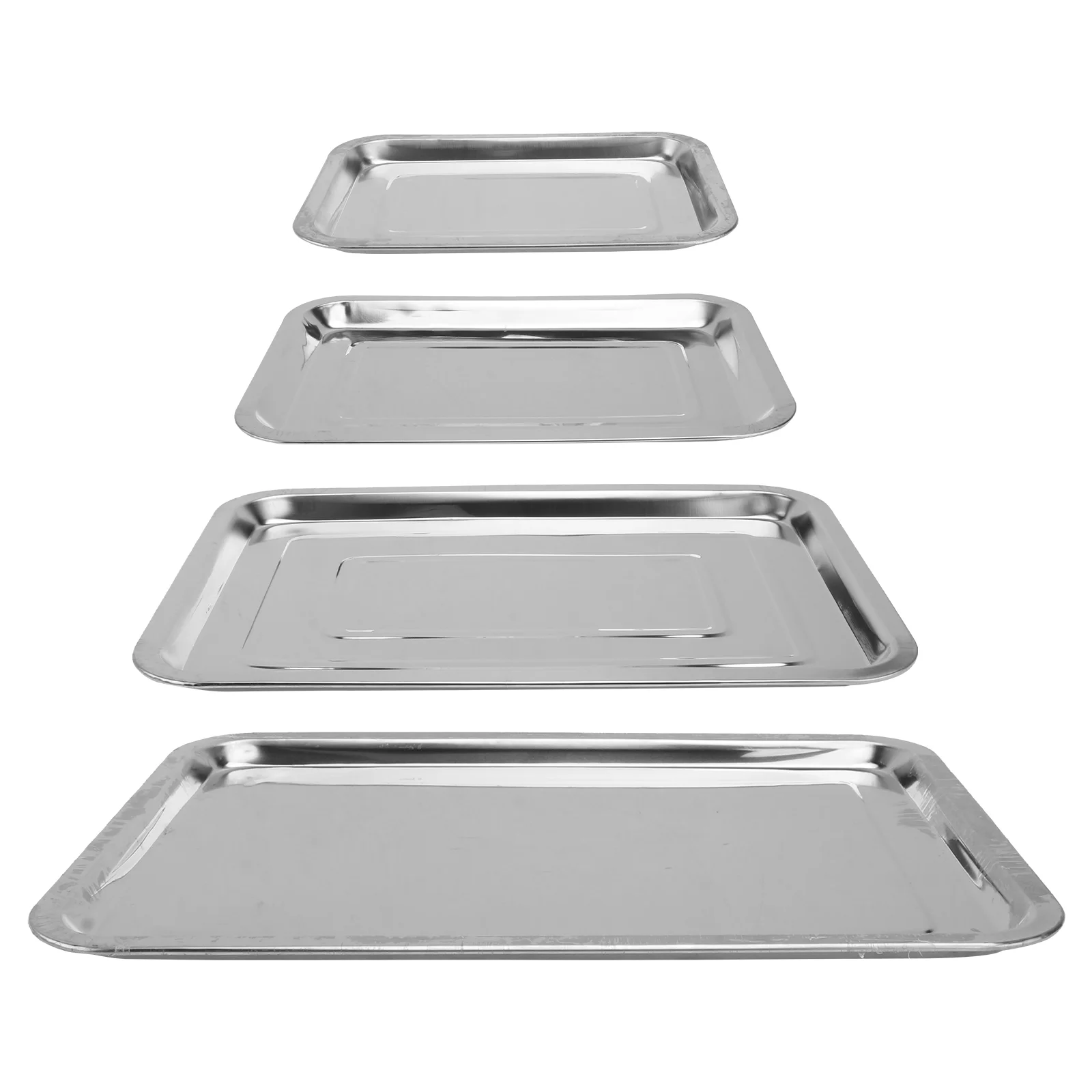 

4 Pcs Bread Tray Steamed Fish Plate Stainless Steel Serving Food Silver Cake Fruit