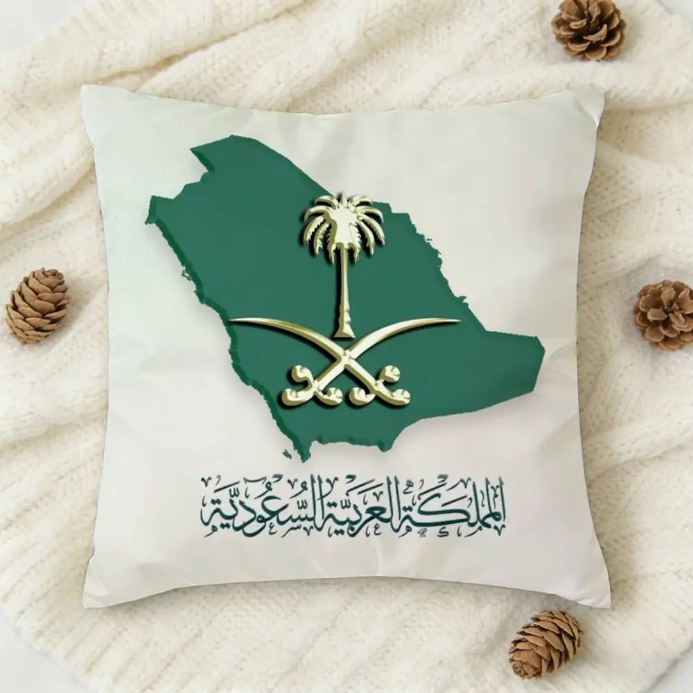 K-Kingdom Of Saudi Arabia Flag Double-sided Printed Square Decorative Cushion Cover for Sofa Living Room Home Decor 3