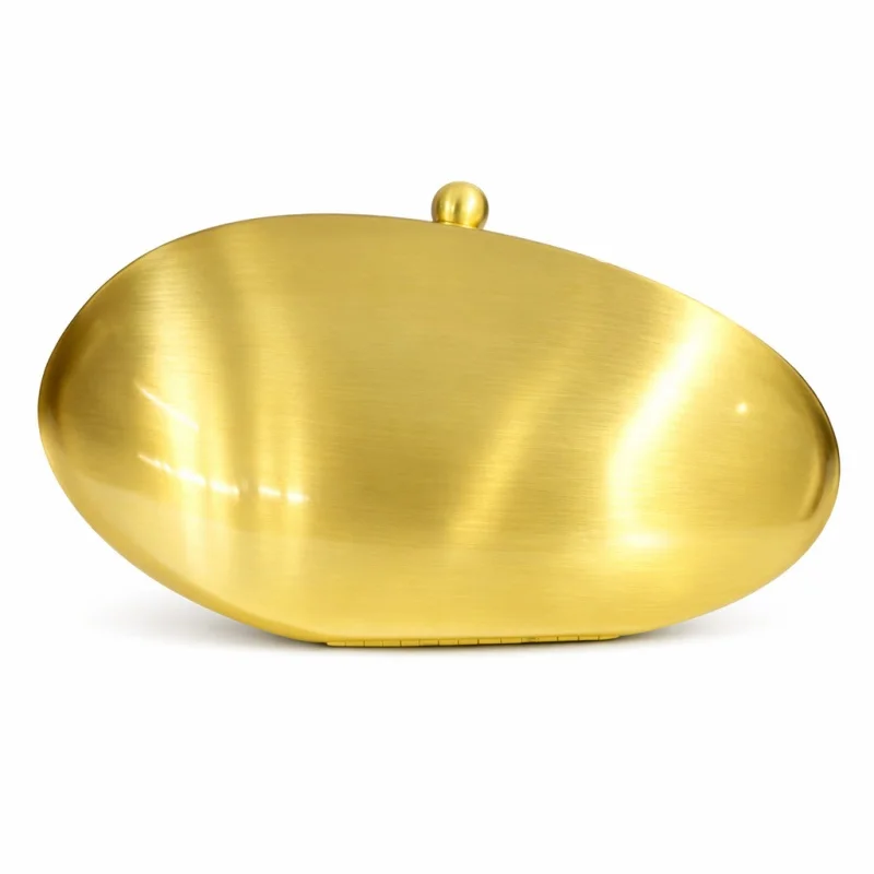 

Shell Shaped Iron Box Bag Fashionable Dinner Handbag Oval Golden Banquet Bag Glitter Wedding Party Clutch Purse