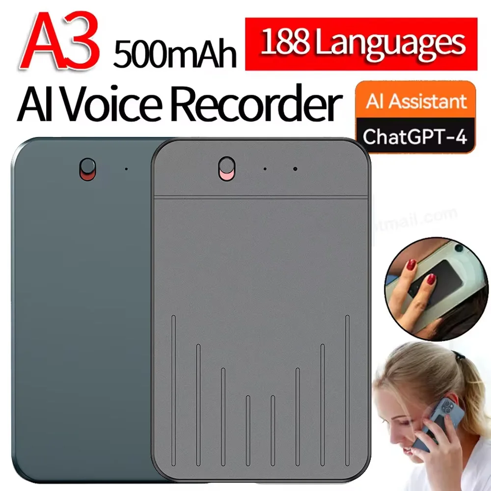 AI Powerd ChatGPT-4 App Phone Call Mini Audio Voice Recorder Espia Transcribe Summarize 58Language Translator Audio Dictaphone