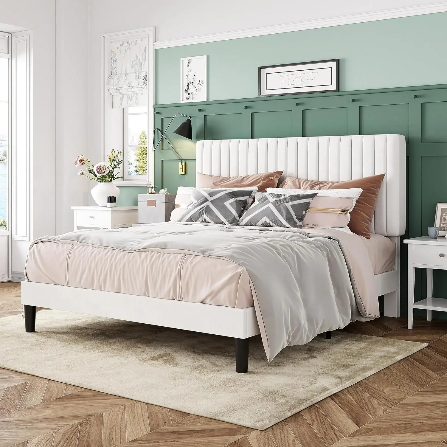 

Каркас кровати Allewie, кровать-платформа с бархатной обивкой и регулируемым вертикальным тафтинговым изголовьем, наматрасник