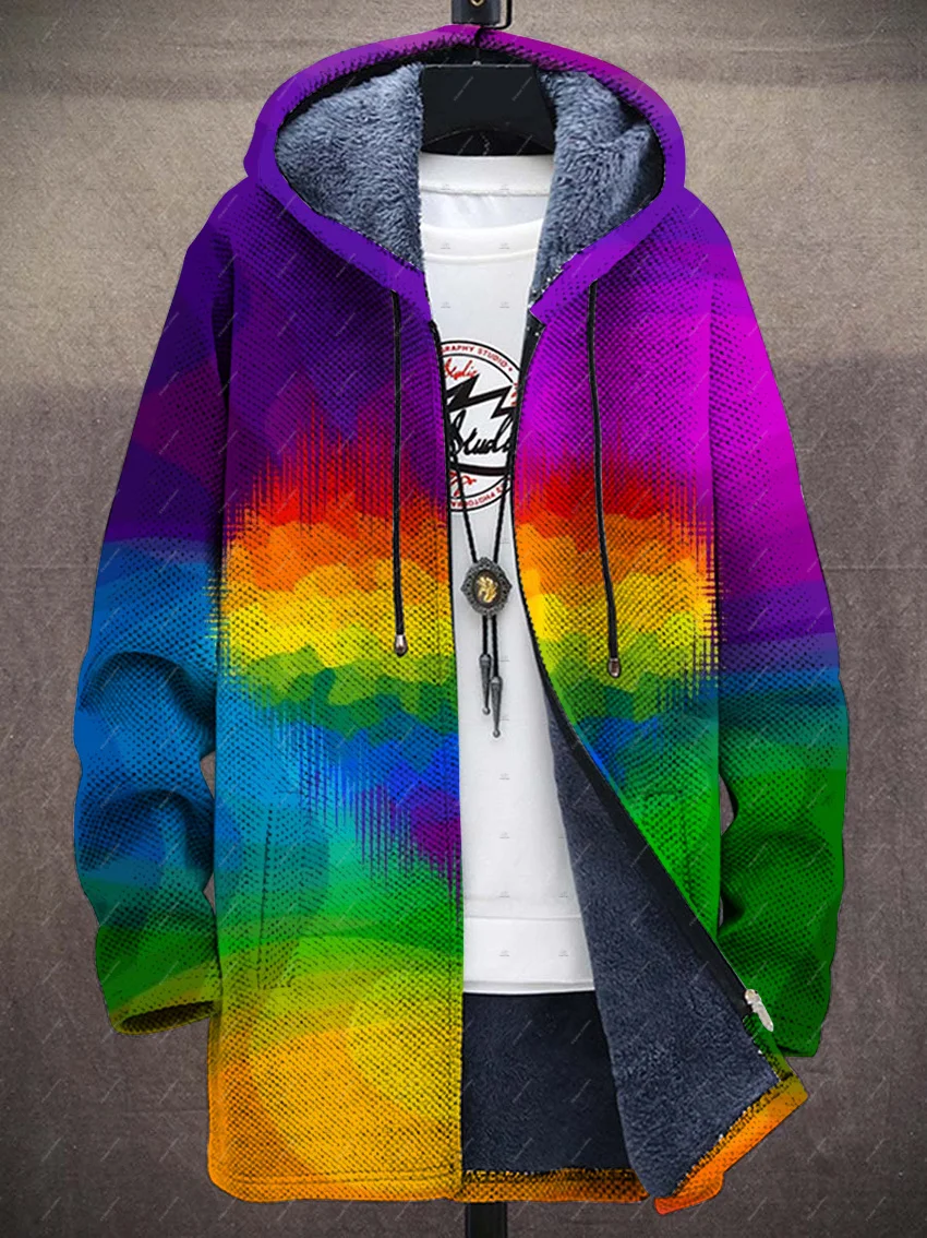 NewFashion 落書きグラデーションカラフルなタトゥーヴィンテージレトロ原宿 3DPrint ウインドブレーカー冬オーバーコートフリースジッパーパーカー 18