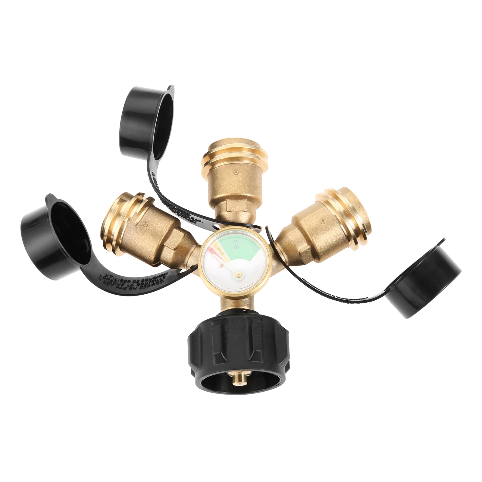 Solid Brass 3-Way QCC1/Type1 Propane Tank Splitter Luminous Gauge and Shut-Off Valve for Grills Camping Stoves Heater RV Camper