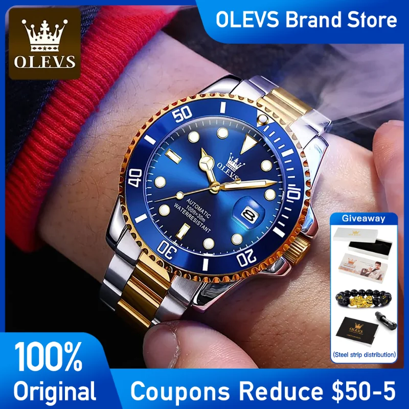 

OLEVS 6650 Mens Watch Original Stainless steel mechanical watch Waterproof Luminous calendar Men's Wristwatch Luxury Brand Reloj