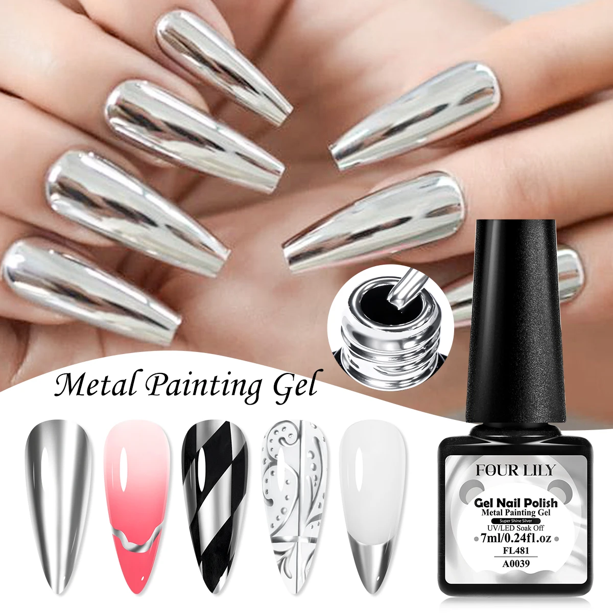 Silver Metallic Painting Gel Nail Polish Mirror Effect Drawing Gel Soak Off UV LED Semi Permanent Nail Art Varnish Nail Supplies