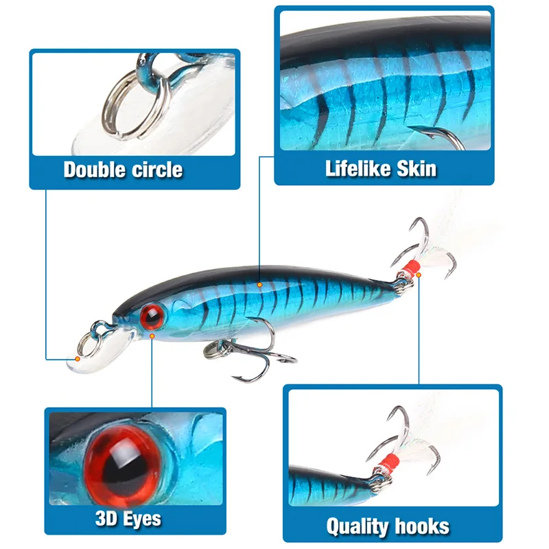 1Pc Minnow Fishing Lure 3D Eyes Swim Hard Fishing Bait 9cm 7g Artificial Bait Wobbler Crankbait Carp Bass Fishing Tackle