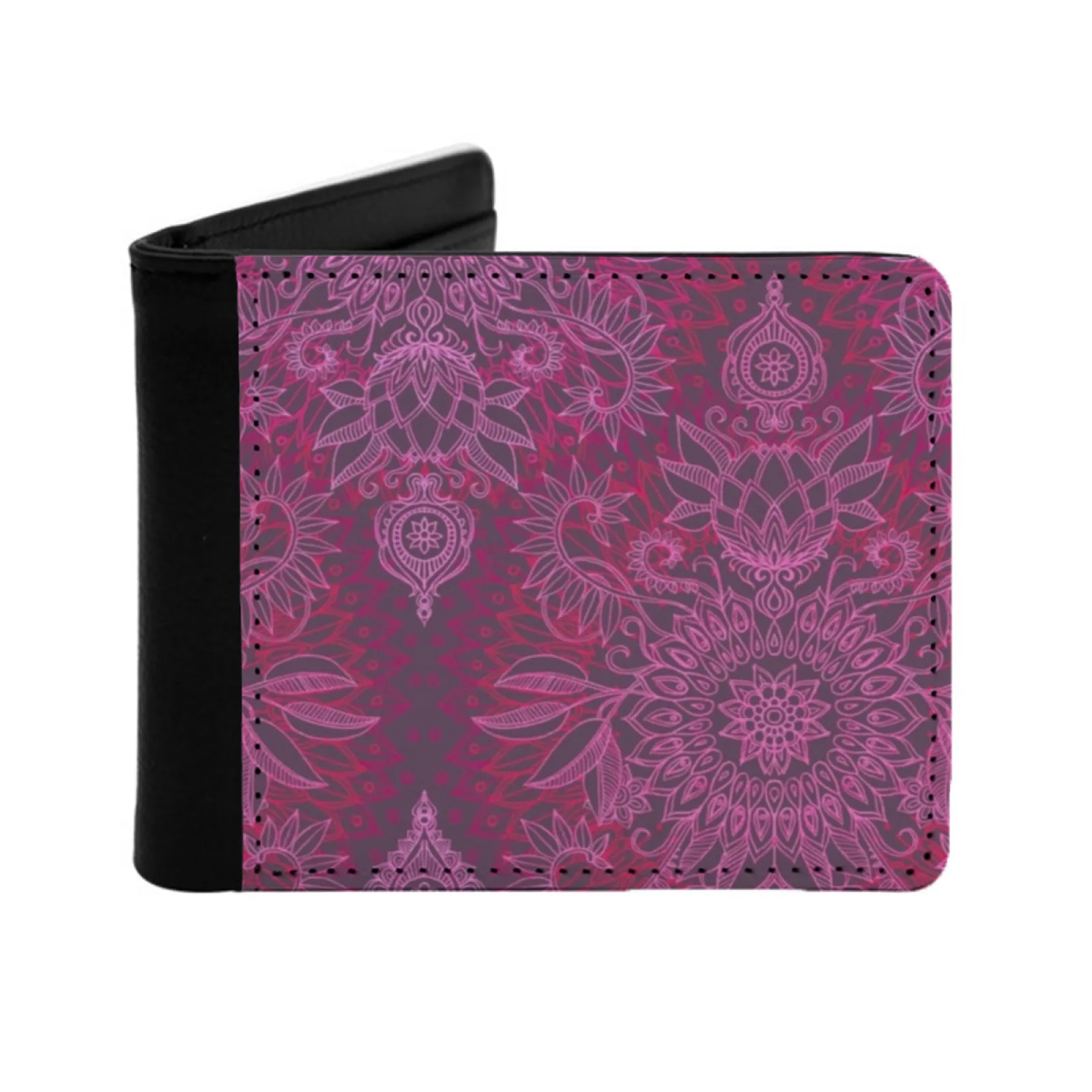 

Magenta Pink Coral Protea Doodle Pattern Personalized Wallet For Men And Women Pu Leather Short Pocket Purse Mandala Boho