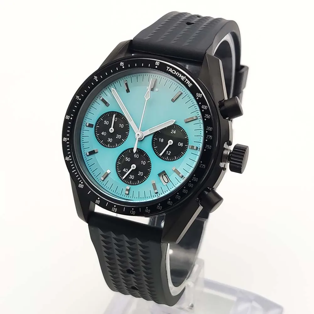 ساعة رياضية كوارتز سوداء 40 ملم للرجال VK63، هيكل مقاوم للماء من الفولاذ المقاوم للصدأ، حزام مطاطي مريح، زجاج الياقوت