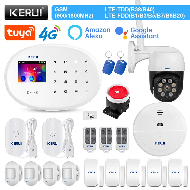 

KERUI W204 4G WIFI GSM Alarm Motion Sensor Detector Alarm System for Home Smart Life Alexa Door Sensor Sounder Siren IP Camera