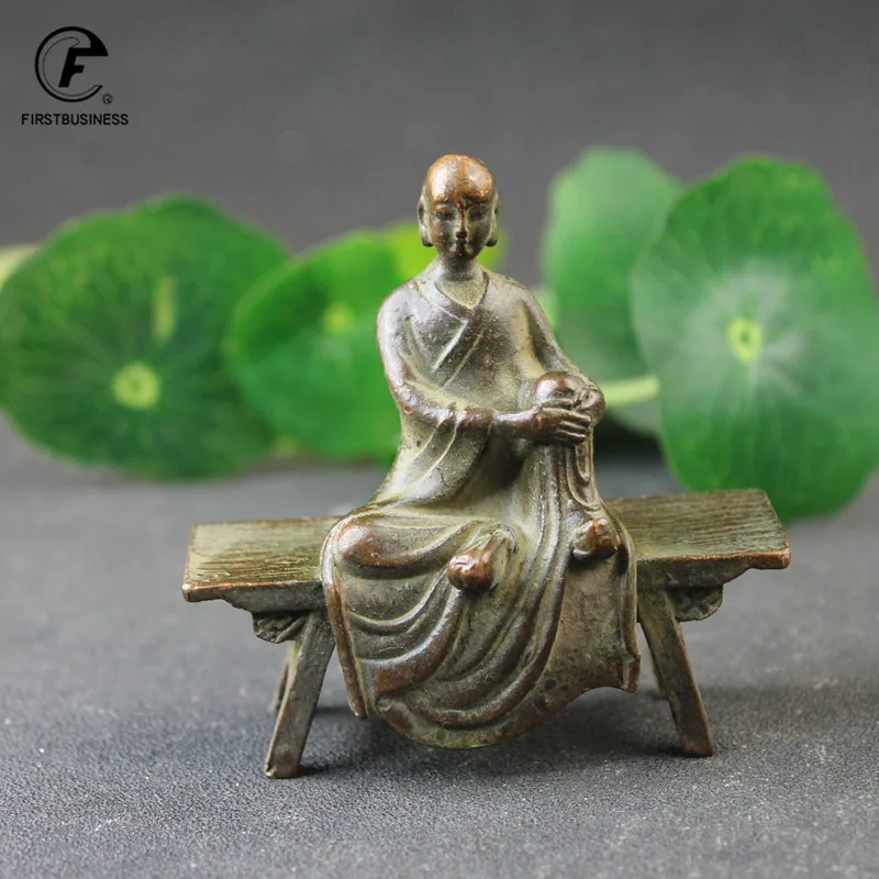 Antique Copper Bench Bodhisattva King Tipitaka Statue Desktop Ornament Buddha Figurine Lucky Feng Shui Home Decoration Crafts