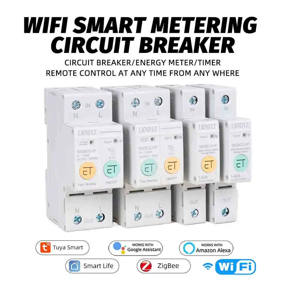 1-63A WIFI Smart TUYA  Zigbee kWh Power Consumption Energy Meter Circuit Breaker Time Relay Switch Leakage Voltage Protection