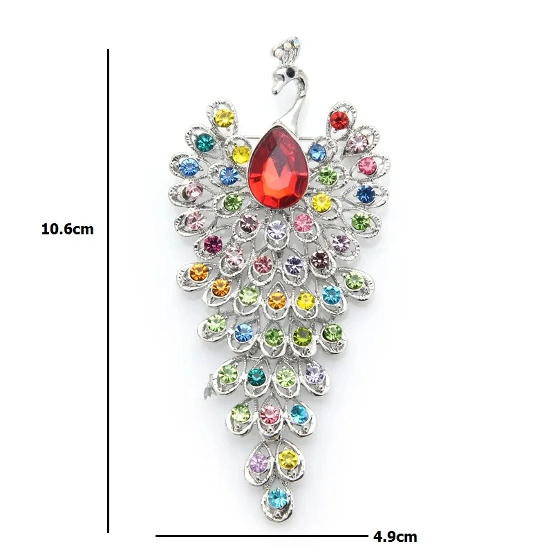 3 Colors Big Crystal Peacock Women Men Brooch Pins Jewelry Gift For Dress and Suits