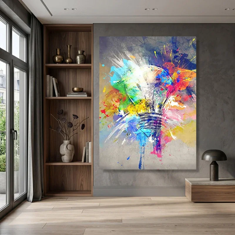 Multiple sizes 1pc frameless  Large size Canvas Painting,Vibrant Colorful Light Bulbs Modern Abstract Splash-ink Poster and Prin