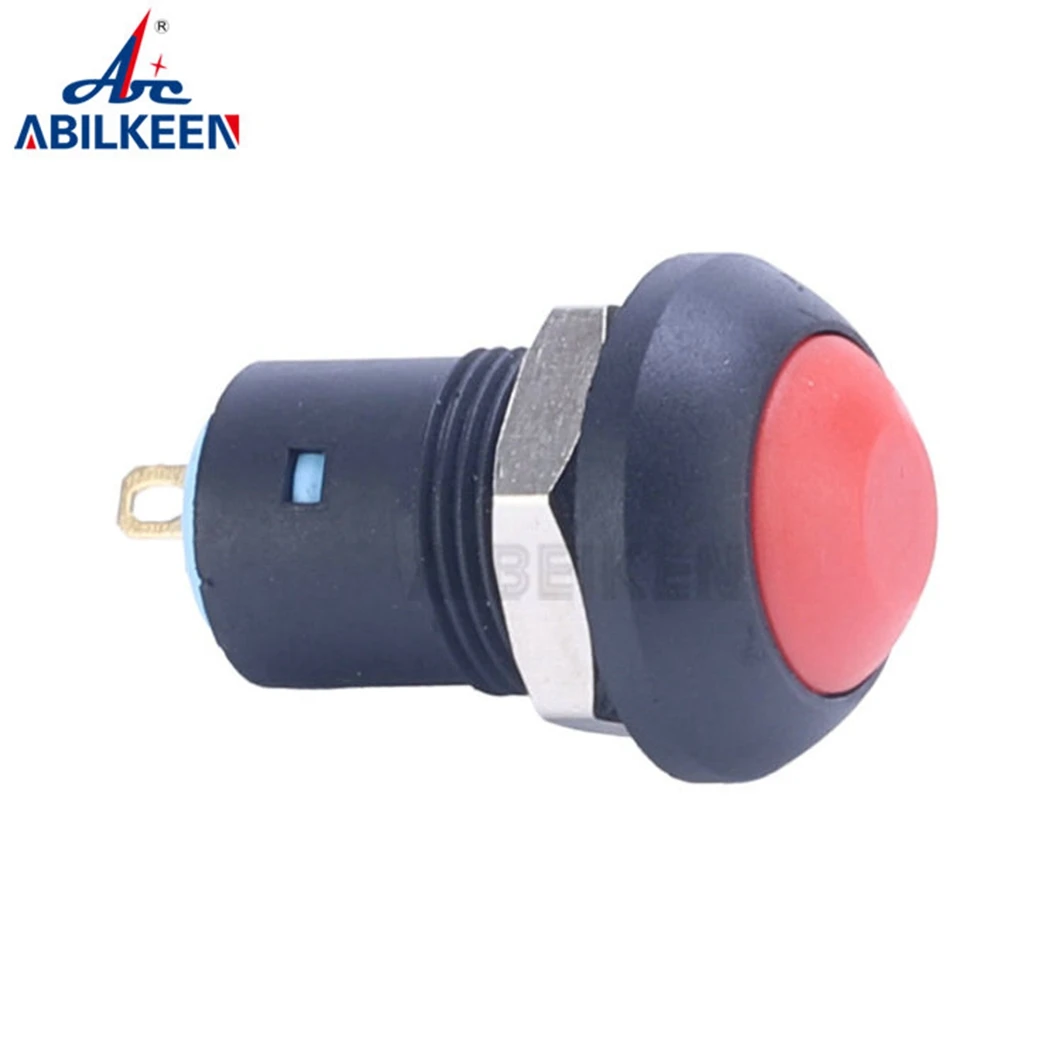 ABILKEEN Special Offer 12MM Red Domed Round Head Self-Return Type Plastic Push Button 1NO with 2 Pin Solder Terminal image 3