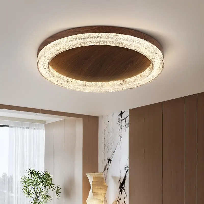 

Italian Style Lamp Luxury Ice Crystal Resin Bedroom Ceiling Lamp Antique Style Retro Walnut Wood Grain High-end Lighting Fixture