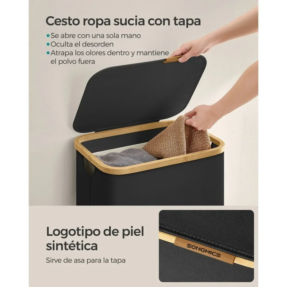 

90 л, большая корзина для грязной одежды, корзина для грязной одежды с крышкой, съемная сетчатая подкладка, ткань Оксфорд, бамбуковые ручки, складная